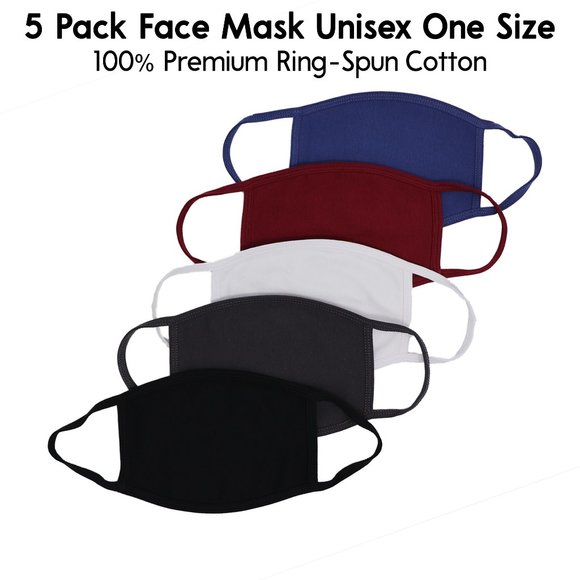 Cotton Cloth Face Mask Unisex One Size fits Most, Pack of 5 - Made in the USA - Picture 1 of 8